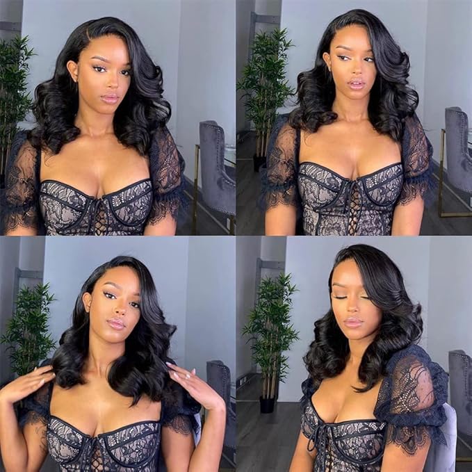 Bundles with Closure Body Wave Hair Weaves(10 12 14+10，Free Part) 4×4 Lace Closure with 3 Bundles 100% Brazilian Virgin Remy Human Hair 150% Density Natural Color for Black Women