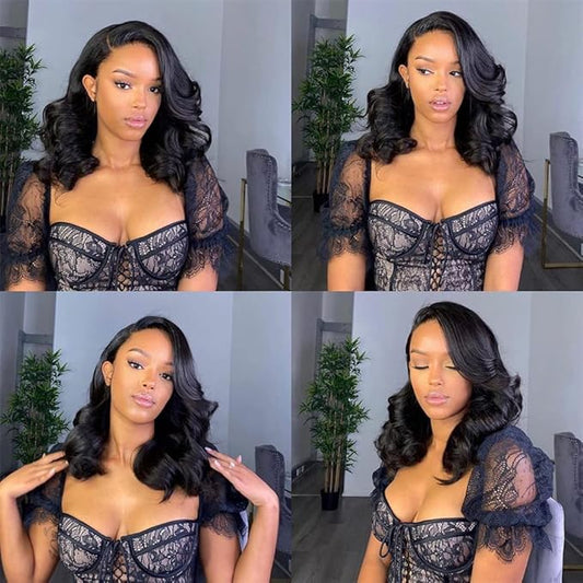 Bundles with Closure Body Wave Hair Weaves(10 12 14+10，Free Part) 4×4 Lace Closure with 3 Bundles 100% Brazilian Virgin Remy Human Hair 150% Density Natural Color for Black Women
