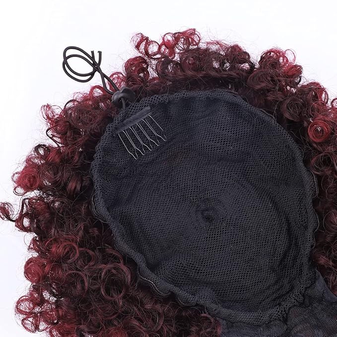 ENTRANCED STYLES Drawstring Ponytail with Bangs - Afro Puff Extensions for Women - Short Curly Clip in Wrap Updo Hairpiece (TBUG)