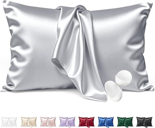 Silk Pillow Cases Standard Size 100% Mulberry Silk Pillowcase for Hair & Skin 22 Momme Both Sided Grade 6A Silk Cooling Soft Breathable 20 x 26 Inches with Hidden Zipper 1PC, Grey