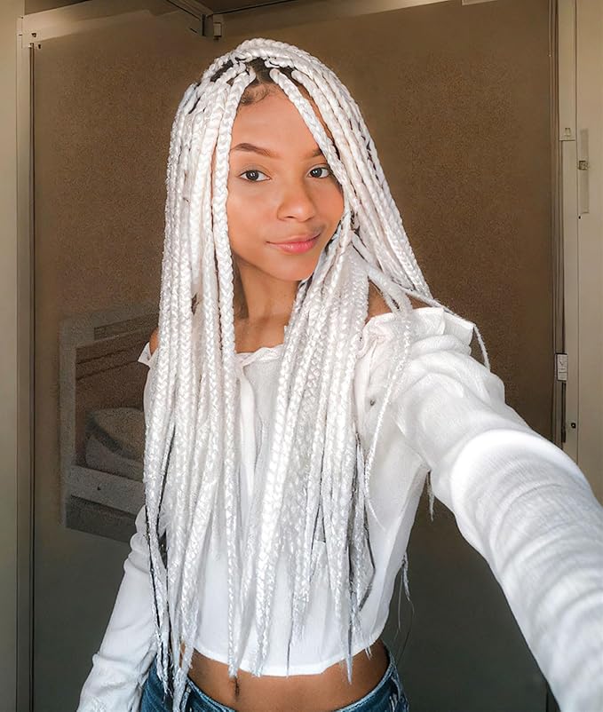 Pre Stretched Braiding Hair With Yaki Texture, Professional Hair Extension for Corochet Braid (White, 24inch（pack of 8）)