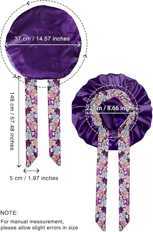 Double Layer Silk Bonnet with Tie Satin Lined Sleep Cap Hair Cover for Women's Curly Natural Hair