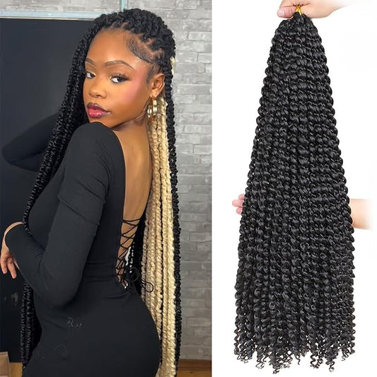 ZRQ Passion Twist Hair Natural Black 7Packs 30 Inch Water Wave Crochet Hair Goddess Bohemian Spring Twist Hair for Butterfly Locs Crochet Hair Synthetic Braiding Hair Extensions #1B