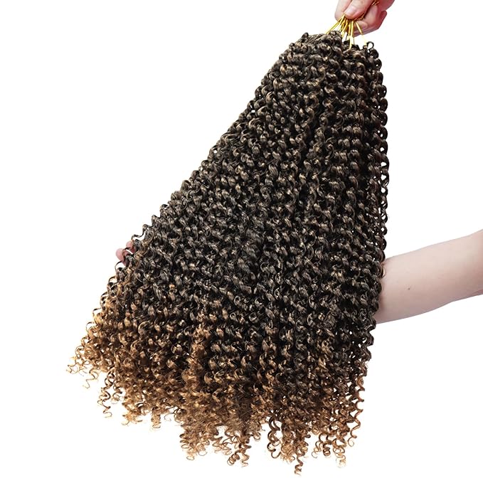 Dorsanee Ombre Brown Passion Twist Hair 18 Inch 7 Packs Water Wave Crochet Hair Long Bohemian Curly Braiding Hair for Butterfly Locs, Faux Locs, Boho Style Spring Twist Crochet Braids (T30#)