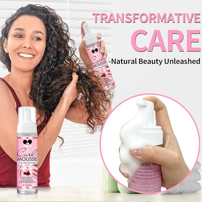 Curl Styling Mousse for Women Definition Curl Control Mousse Enhancing Styling Hair Foam, Smoothing Shapes Hydration Shine Curly Hair Products for Curly, Coils & Wavy Hairs (8 FL OZ)
