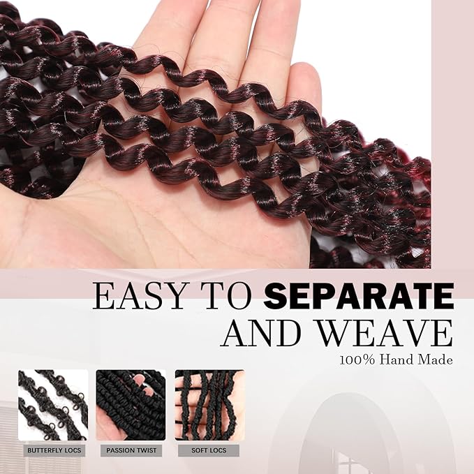 Passion Twist Hair 18inch 8 Packs Water Wave Crochet Hair Bohemian Braiding Hair for Boho Locs Pre Looped Crochet Braids Hair for Black Women （T/Bug#）