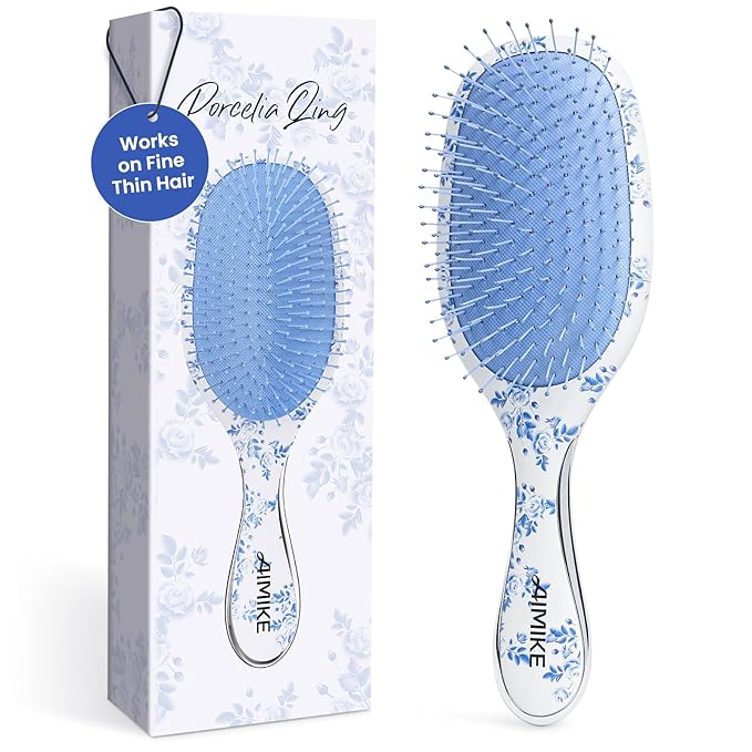 AIMIKE Porcelia Qing Detangler Brush, Pain-Free Detangling Brush with Soft FlexGlide Bristles, No Breakage or Pulling, Paddle Hair Brushes for Women Girls, Fast & Gentle Detangling for Thin Fine Hair