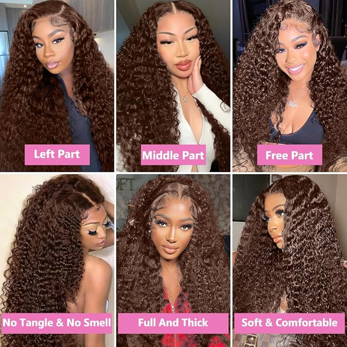 28Inch Chocolate Brown Lace Front Wig Human Hair 200 Density 13x6 HD Deep Wave Lace Front Wigs Human Hair Colored Deep Curly Lace Frontal Wigs Glueless Wig Brown Wig Wigs for Women
