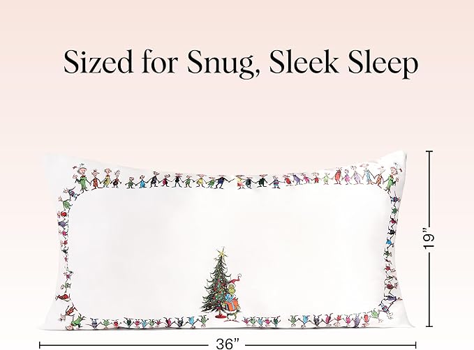 The Grinch x Kitsch Satin Pillowcase with Zipper for Hair & Skin - Softer Than Silk Pillow Cases, Smooth Cooling Pillow Cover, Wrinkle-Free, Machine Washable, King Size (19x36) - Who-Ville