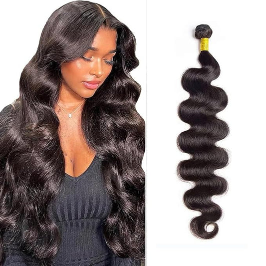 12A Human Hair Bundles Body Wave One Bundle 100% Unprocessed Brazilian Virgin Hair Bundles Double Weft Weave Body Wave Human Hair Natural Black Color (one bundle, 32)