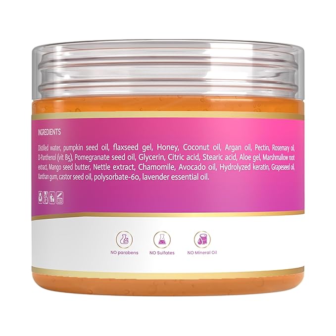 Curls Defining & Styling Custard Gel, Enhances Curls Definition & Long-Lasting Hold. With Flaxseed, Pumpkin Seed & Rosemary. Natural Hair Styling, 12 fl oz