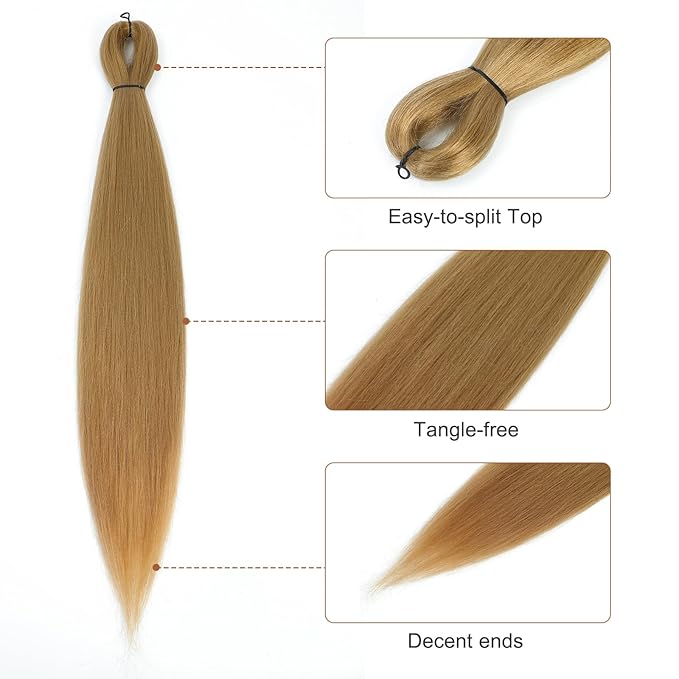 Pre-stretched Braiding Hair - 16 Inch 8 Packs Short Blonde Braiding Hair For Twist or Box Braids, Yaki Texture Hot Water Setting Synthetic Braiding Hair Extensions (16 Inch, 27#-8P)