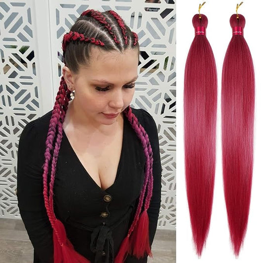 Rose/L.Purple/Rose Braiding Hair Pre Stretched 2 Packs Box Braids Hair Extensions 26 Inches Synthetic Pre Stretched Braiding Hair…