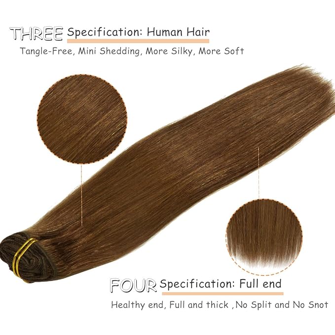 Caliee Clip in Hair Extensions Human Hair 20 Inch Chocolate Brown Hair Extensions Clip in Double Lace Weft 7 Pcs 140 G Silky Straight Hair for Full Head