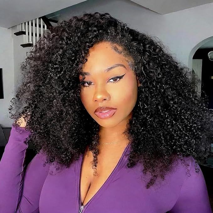 Ali Grace Kinky Curly Half Wig Human Hair 250% Density 3 In 1 Drawstring Seamless Flip Over Half Wigs For Women Glueless Wigs Beginner Friendly Half Curly Human Hair Wig 20 Inch(Black, 20inch)