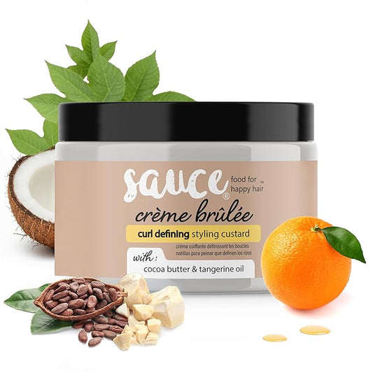 SAUCE BEAUTY Crème Brulee Curl Custard (10.5 Fl Oz) Frizz Control, Detangler & Curl Defining Cream with Cocoa Butter, Coconut Oil & Tangerine Oil, Hair Styling Cream for Wavy & Coily Hair