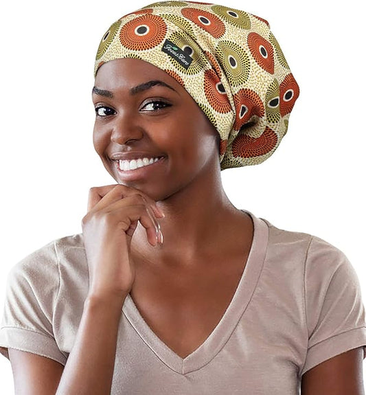 Adjustable Satin Lined Sleep Cap for Dreadlocks Curly Hair Large Head-Stay On Overnight