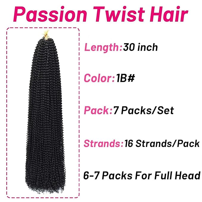Dorsanee Passion Twist Hair 30 Inch 7 Packs Water Wave Crochet Hair Long Bohemian Curly Braiding Hair for Butterfly Locs, Faux Locs, Boho Style Spring Twist Crochet Braids (1B#)