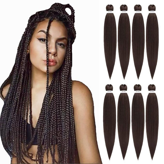Pre-stretched Braiding Hair - 20 Inch 8 Packs Light Brown Long Braiding Hair For Twist or Box Braids, Yaki Texture Hot Water Setting Synthetic Braiding Hair Extensions (20 Inch, #4-8P)