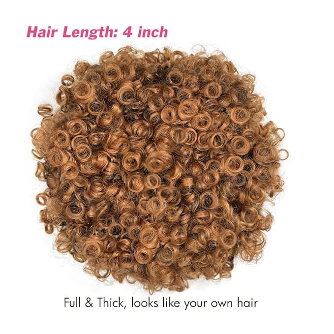 Afro Wigs for Black Women Glueless,Short Kinky Curly Wig with headbands attached Synthetic with 2 Clips(BrownT30)