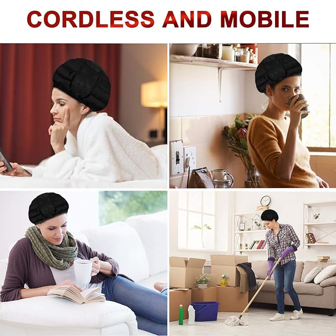 Cordless Deep Conditioning Heat Cap - Hair Styling and Treatment Steam Cap | Heat Therapy and Thermal Spa Hair Steamer Gel Cap - Black Universal