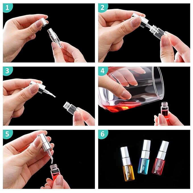 Zhehao 50 Pcs Mini Spray Bottles 2 ml Clear Glass Perfume Bottles Refillable Fine Mist Perfume Atomizer Portable Empty Sample Containers for Cleaning, Essential Oils, Travel (Silver Cap)