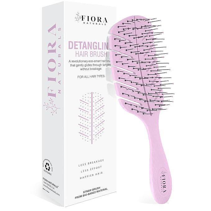Detangler Brush by Fiora Naturals - 100% Bio-Friendly Detangling brush w/Ultra-Soft Bristles - Glide Through Tangles with Ease - For Curly, Fine, Black Natural, Women, Men, Kids - Dry and Wet Hair