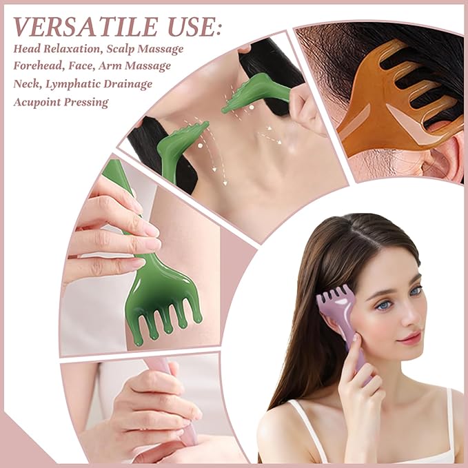 GSHOW Scalp Massager Handheld Comb Resin Relax Massage Tool - Manual Relaxation Tool for Soothing Head Massage - Set of 2