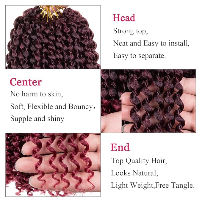 Leeven 24 Inch Passion Twist Hair Ombre Burgundy Water Wave Crochet Hair for Black Women Long Bohemian Braiding Hair for Boho Faux Locs Butterfly Style Crochet Braids Hair Extensions