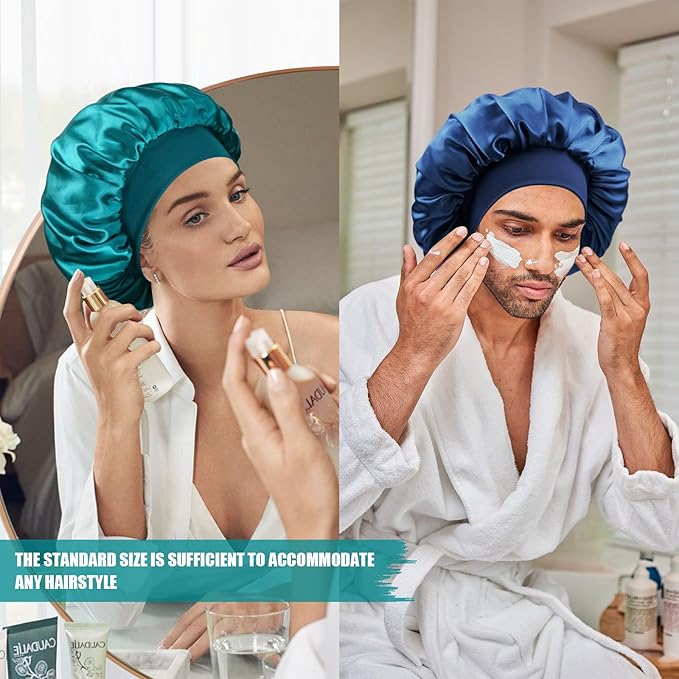 Satin Silk Bonnet for Sleeping, Double Layer Silk Sleep Cap for Men & Women, Soft Satin Lined Bonnet for Curly Hair