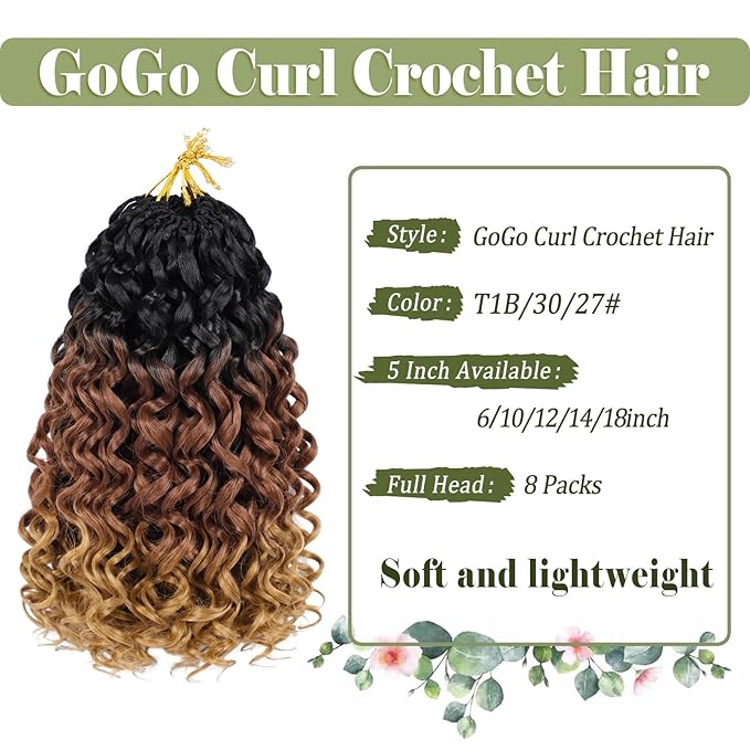 Vomella GoGo Curl Crochet Hair 8 Packs 14 Inch Water Wave Curly Crochet Hair for Women Short Beach Curl Synthetic Deep Twist Crochet Hair Extensions(1B/30/27#)