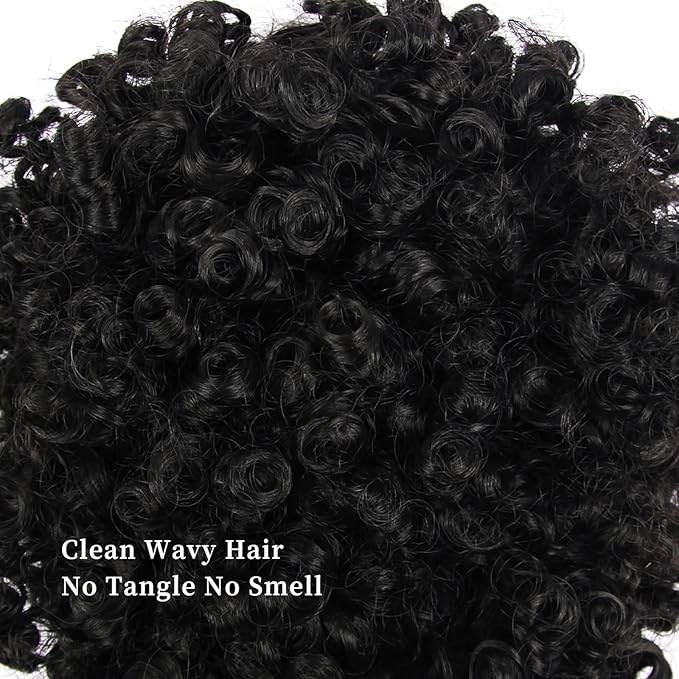 Afro Puff Ponytail for Black Women Culy Wavy Short Drawstring Ponytail Extension Synthetic Hairpieces Mini Afro Bun(1B#)