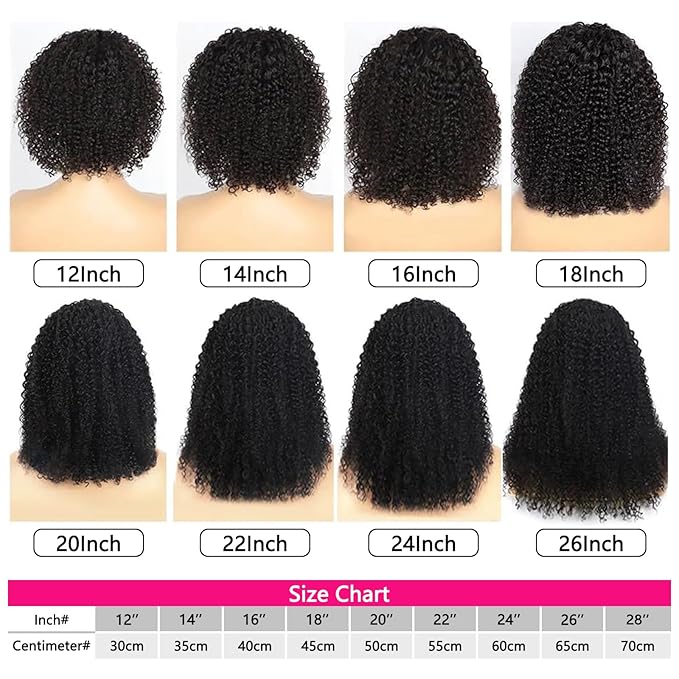 Aiterina Kinky Curly Human Hair Headband Wig Curly Human Hair Wigs 150% Density Brazilian Virgin Human Hair Machine Made Wig for Black Women Non Lace Front Wig Natural Color (Headband Wig, 26inch)