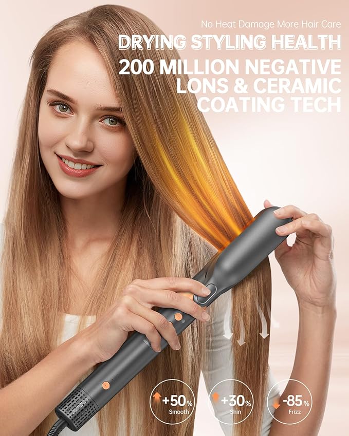Hair Dryer Brush Air Styler: Dual Voltage 7 in 1 Ionic Multi Styling Tools with Hot Air Straightener, Auto Wrap Curlers, Frizz-Free Volumizer, Fast Blow Drying Curling Straightening and Smoothing