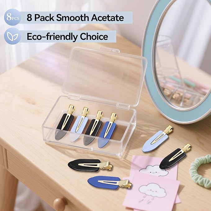 8 Pcs No bend Hair Clips No Crease Makeup Duckbill Clip No Dent Creaseless Flat Alligator Hair Barrettes for Salon Hairstyle Women Girls Accessories Cellulose Acetate(Black Blue)