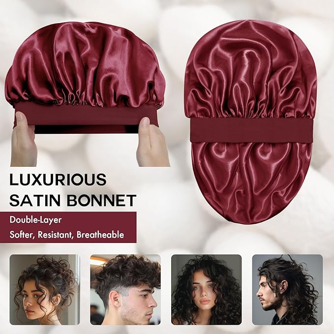 Satin Silk Bonnet for Sleeping, Double Layer Silk Sleep Cap for Men & Women, Soft Satin Lined Bonnet for Curly Hair