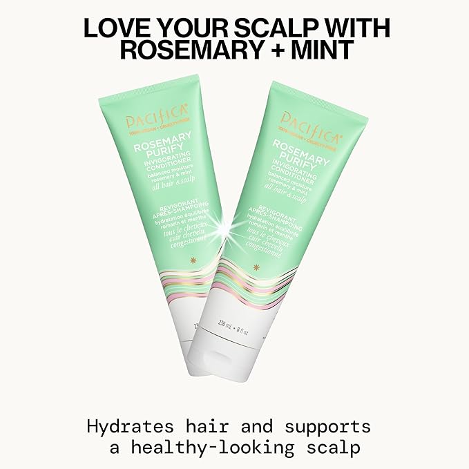 Pacifica Shampoo & Conditioner Set – Rosemary Purify Invigorating Set with Cooling Mint for Clarifying and Detoxing, Sulfate-Free, Vegan & Cruelty-Free, 12 oz & 8 oz (Set of 2)