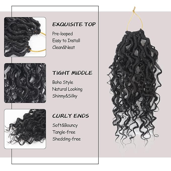 Goddess Locs Crochet Hair,10 Inch 9 Packs Synthetic Faux Locs Crochet Hair for Black Women,River Locs Hair Extensions Boho Style Pre looped Faux with Curly Ends