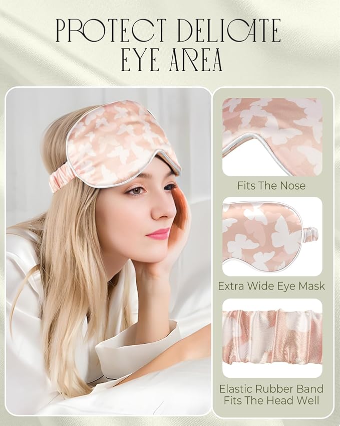 Mulberry Silk Pillow Case for Hair and Skin 19 Momme Standard 26"x20" Butterfly Silk Pillowcase with Eye Mask & Scrunchie Soft Silk Pillowcase Sleeping for Moms, Women