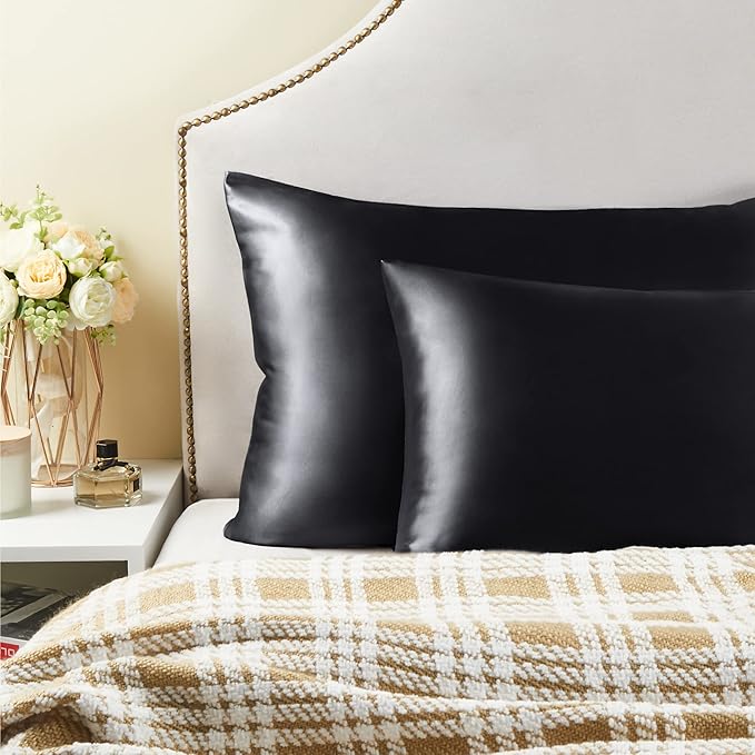 BEDELITE Satin Pillowcase for Hair and Skin, Super Soft and Cooling Similar to Silk Pillow Cases 2 Pack with Envelope Closure, Gift for Women Men(20"x40" King Size, Black)
