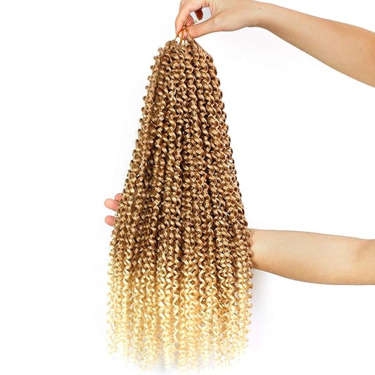 Dorsanee Ombre Blonde Passion Twist Hair 18 Inch 7 Packs Water Wave Crochet Hair Long Bohemian Curly Braiding Hair for Butterfly Locs, Faux Locs, Boho Style Spring Twist Crochet Braids (27/613#)
