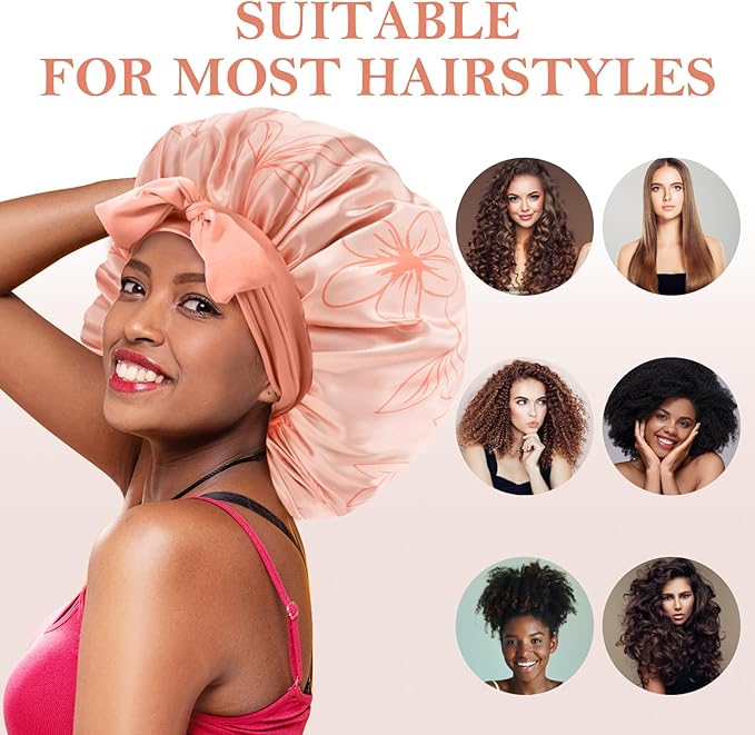 3Pcs Bonnets for Sleeping, Extra Satin Silk Bonnet for Sleeping Women with Tie Band for Curly Hair Jumbo Bonnet Braids