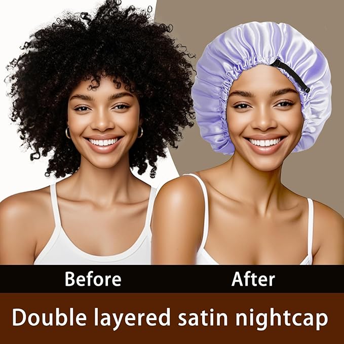 Silk Bonnet for Sleeping Women,Adjustable Satin Bonnet for Women Curly Natural Hair,Double Layer Anti Frizz Soft Sleep Cap.