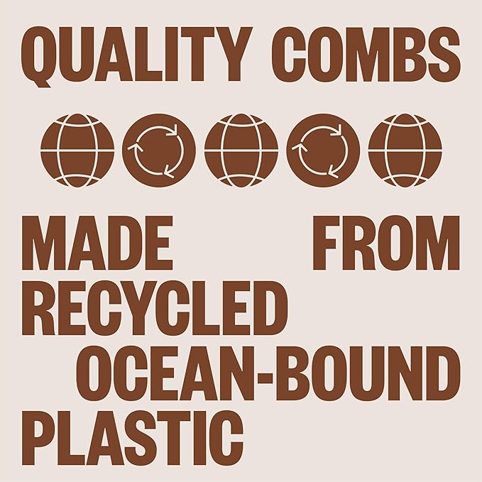 WAVEY Quality Hair Comb for Men and Women, Recycled Ocean Plastic, 7 Inches length perfect for home and travel, Wide and Fine Tooth for thick, thin, wavy, straight and curly hair styling - GREEN