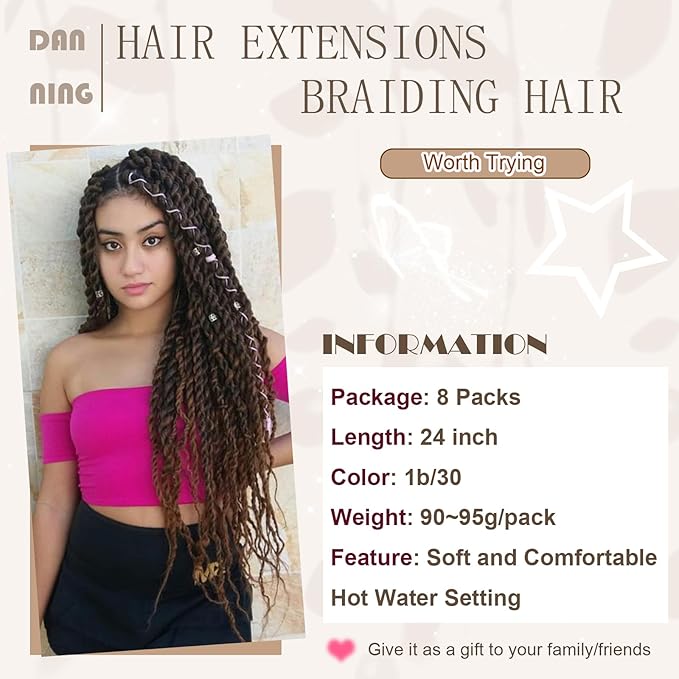 Ombre Pre-stretched Braiding Hair, Silky Braid Hair Extensions, Crochet Twist Hair Braids, Yaki Texture Original Braiding Hair Pre Stretched, 0.2 pound/bundle(24''-pack of 8, 1b/30)…