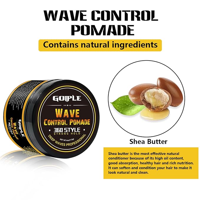 Natural Wave Pomade for Men Strong Hold, Easy Wash 360 Wave Training Hair Cream, Waves Grease for Men Promotes Layered Waves, Moisture, Control & Shine (Wave Pomade+Wave Brushes*2+ Silky Durag)