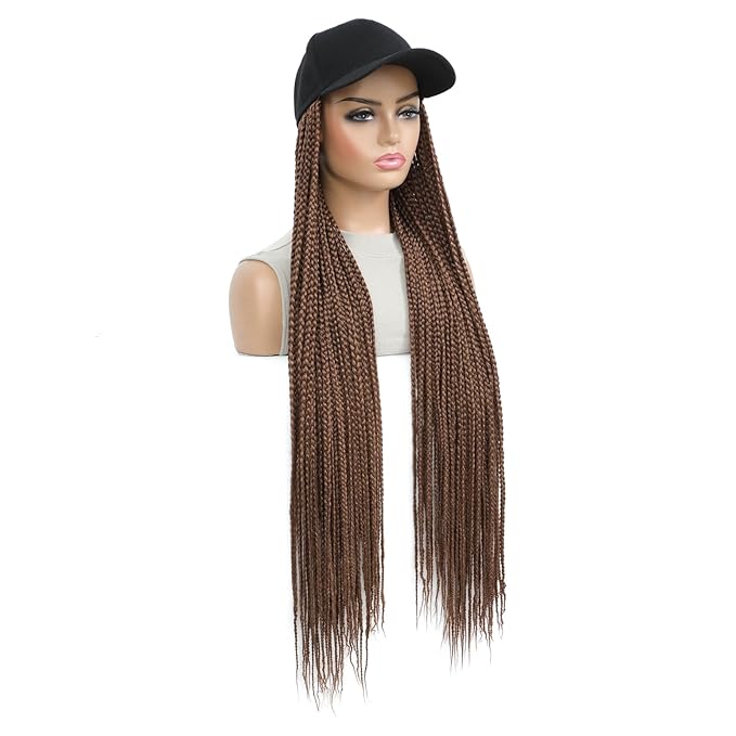 Braided Baseball Cap Wig Box Braid Hair Extensions with Hat brown color Synthetic Cap Wig with 30inch Long Synthetic Braiding Hair for Women (30in-30)