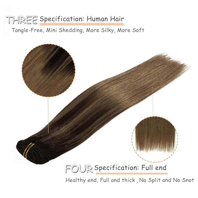 Caliee Human Hair Extensions Clip in 18Inch B2/6 Balayage Darkest Brown Fading to Chestnut Brown Clip in Hair Extensions Human Hair Straight Thick Natural Hair Extension Double Weft 7Pcs 120G