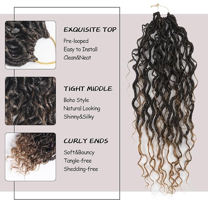 Goddess Locs Crochet Hair,Vemet 16 Inch 9 Packs Synthetic Faux Locs Crochet Hair for Black Women,River Locs Hair Extensions Boho Style Pre looped Faux Locs with Curly Ends