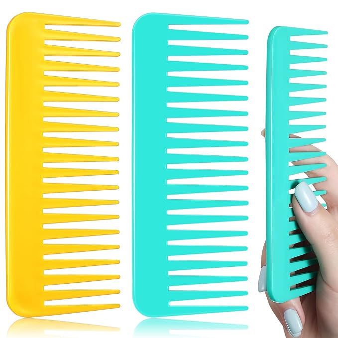 Patelai Wide Tooth Comb Large Hair Detangling Comb for Curly, Wet Dry Hair, No Handle Detangler Accessories(Yellow, Cyan)
